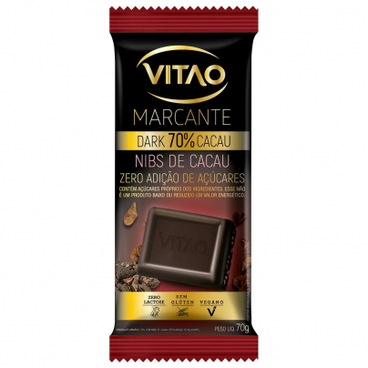 Barra de chocolate 70gr vitao 70% nibs