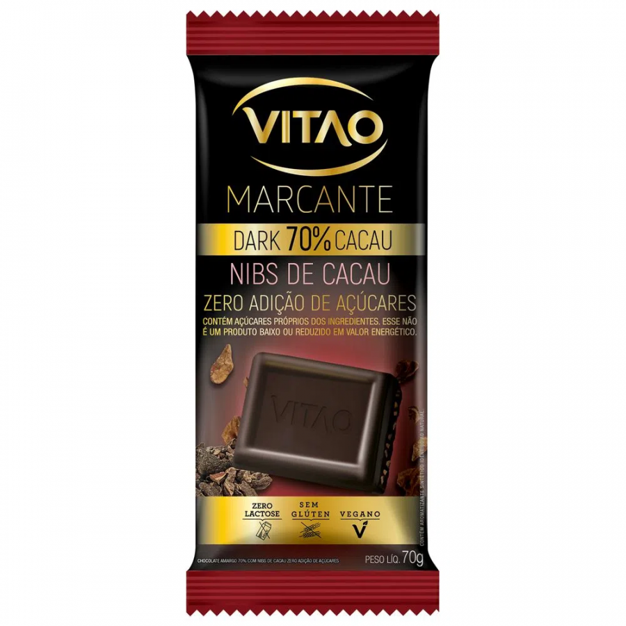 Barra de chocolate 70gr vitao 70% nibs